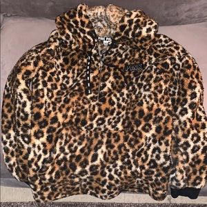 Fuzzy cheetah print 3/4 zip jacket by Pink